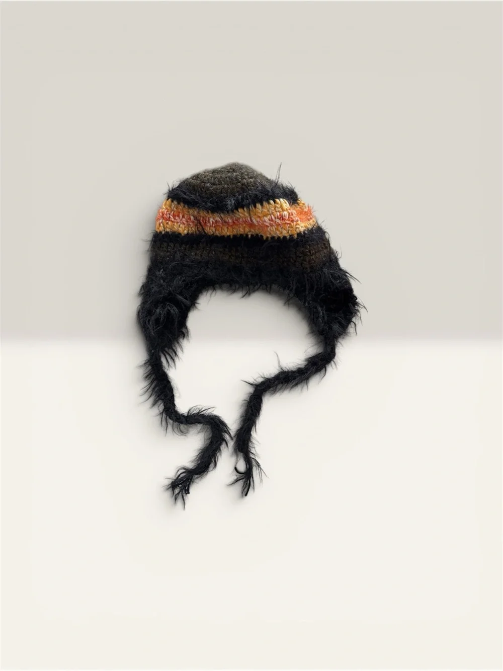 Urban outfitters Beanie with Orange Stripe and ties UNISEX